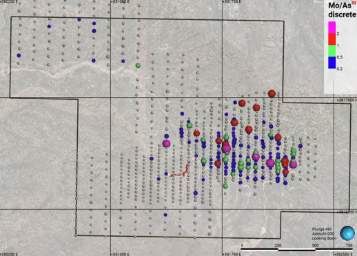 Plan view of molybdenum/arsenic ratios